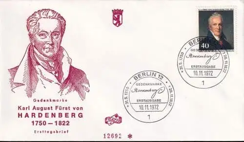 BERLIN 1972 Mi-Nr. 440 FDC