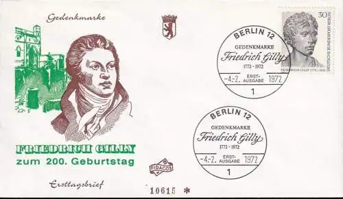 BERLIN 1972 Mi-Nr. 422 FDC