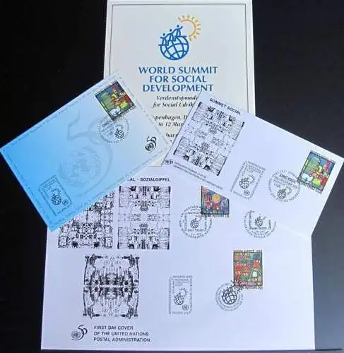 UNO GENF 1995 Souvenir Folder - Souvenir Philatelique pour le Developpement Social 1995 Kopenhagen Dänemark