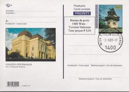 UNO WIEN 2003 Mi-Nr. P 15 Postkarte / Ganzsache o EST used