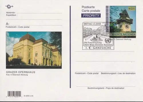 UNO WIEN 2002 Mi-Nr. P 14 Postkarte / Ganzsache o EST used