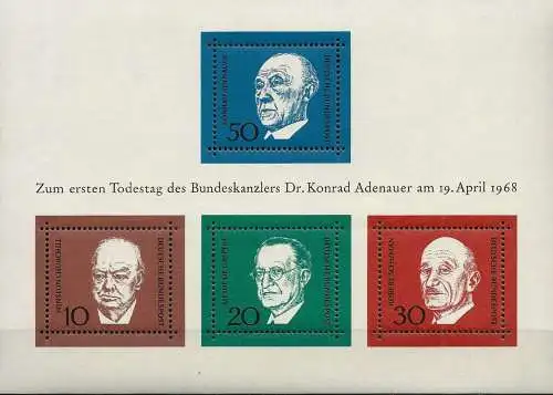 DEUTSCHLAND 1968 Mi-Nr. Block 4 ** MNH