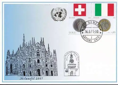 UNO GENF 2007 Mi-Nr. Blaue Karte - blue card  mit Erinnerungsstempel MAILAND