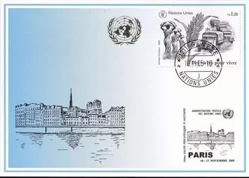 UNO GENF 2005 Mi-Nr. 355 Blaue Karte - blue card  mit Erinnerungsstempel PARIS