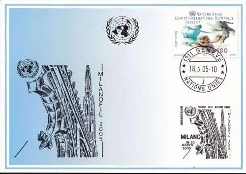 UNO GENF 2005 Mi-Nr. 350 Blaue Karte - blue card  mit Erinnerungsstempel MAILAND