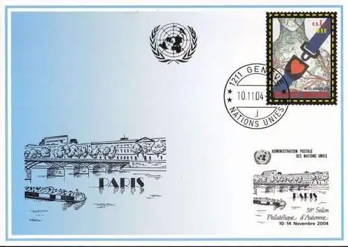 UNO GENF 2004 Mi-Nr. 349 Blaue Karte - blue card  mit Erinnerungsstempel PARIS