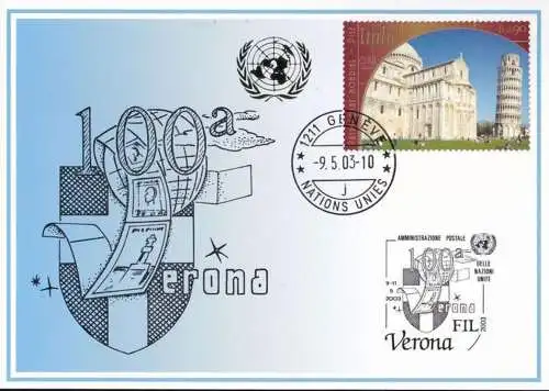 UNO GENF 2003 Mi-Nr. 340 Blaue Karte - blue card  mit Erinnerungsstempel VERONA