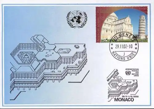 UNO GENF 2002 Mi-Nr. 337 Blaue Karte - blue card  mit Erinnerungsstempel MONACO