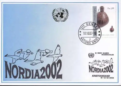 UNO GENF 2002 Mi-Nr. 335 Blaue Karte - blue card  mit Erinnerungsstempel KRISTIANSAND