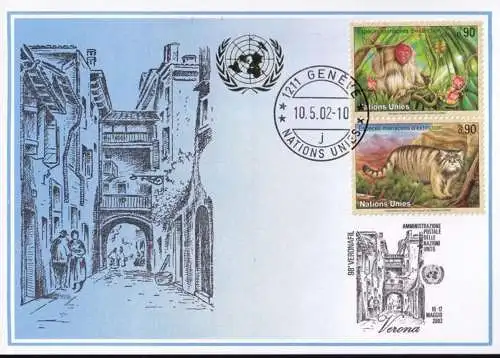 UNO GENF 2002 Mi-Nr. 330 Blaue Karte - blue card  mit Erinnerungsstempel VERONA