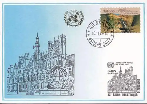 UNO GENF 1999 Mi-Nr. 305 Blaue Karte - blue card  mit Erinnerungsstempel PARIS