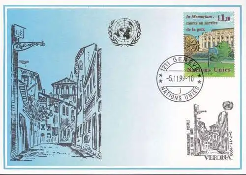 UNO GENF 1999 Mi-Nr. 303 Blaue Karte - blue card  mit Erinnerungsstempel VERONA