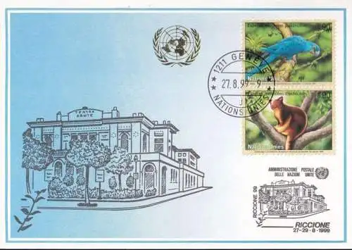 UNO GENF 1999 Mi-Nr. 301 Blaue Karte - blue card  mit Erinnerungsstempel RICCIONE