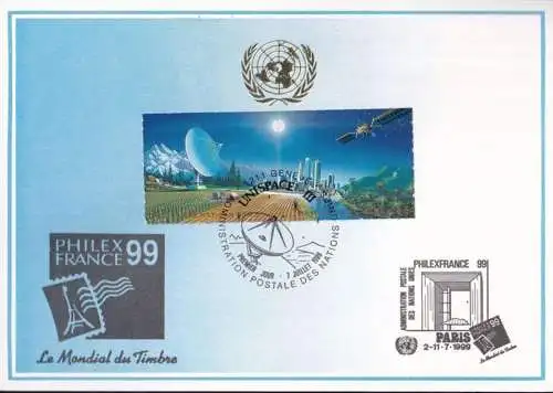 UNO GENF 1999 Mi-Nr. 300 Blaue Karte - blue card  mit Erinnerungsstempel PARIS