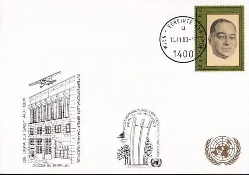 UNO WIEN 2003 Mi-Nr. 257 WEISSE KARTE - INT. BRIEFMARKENBÖRSE BERLIN 14.11.2003