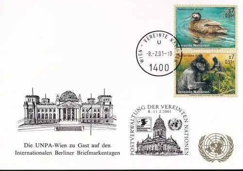 UNO WIEN 2001 Mi-Nr. 225 WEISSE KARTE - INTERNAT. BRIEFMARKENTAGE BERLIN 08.02.2001