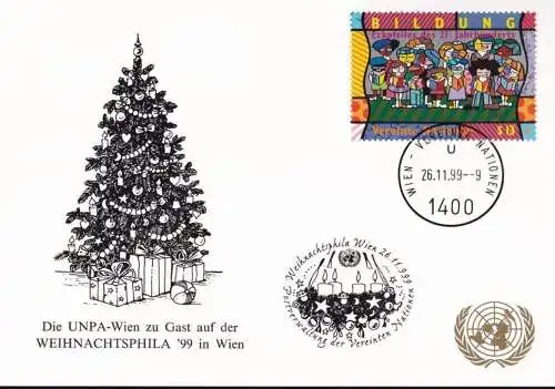 UNO WIEN 1999 Mi-Nr. 206 WEISSE KARTE - WEIHNACHTSPHILA WIEN 26.11.1999