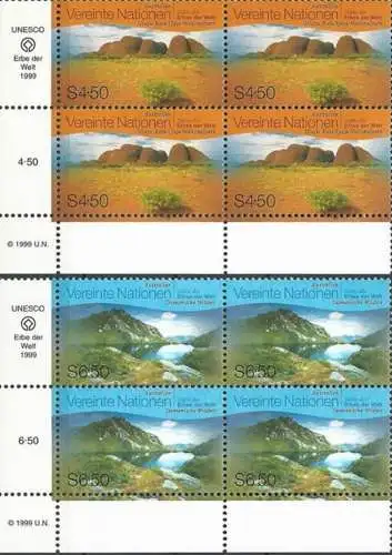 UNO WIEN 1999 Mi-Nr. 279/80 Eckrand-Viererblocks ** MNH