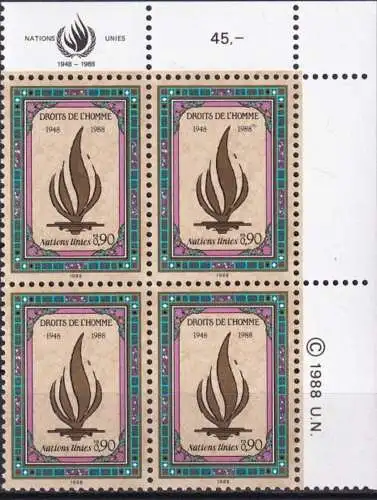 UNO GENF 1988 Mi-Nr. 171 Eckrand-Viererblock ** MNH