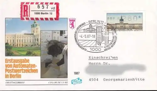 BERLIN 1987 Mi-Nr. ATM 1 Automatenmarken FDC Einschreiben gelaufen