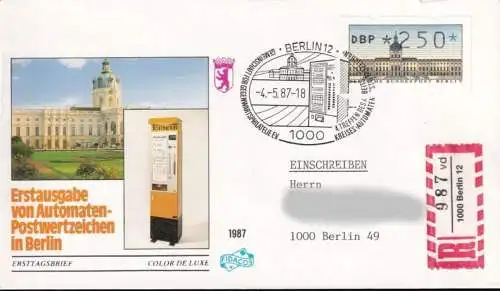 BERLIN 1987 Mi-Nr. ATM 1 Automatenmarken FDC Einschreiben gelaufen