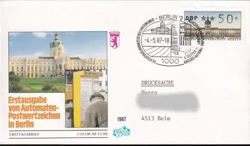 BERLIN 1987 Mi-Nr. ATM 1 Automatenmarken FDC gelaufen