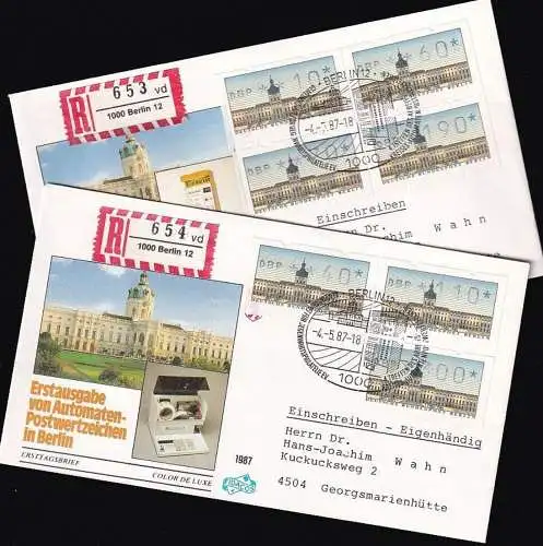 BERLIN 1987 Mi-Nr. ATM 1 TS1 Automatenmarken Einschreiben FDC