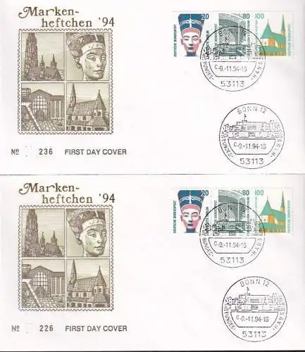 DEUTSCHLAND 1994 Mi-Nr. W105/06 aus MH 31 FDC