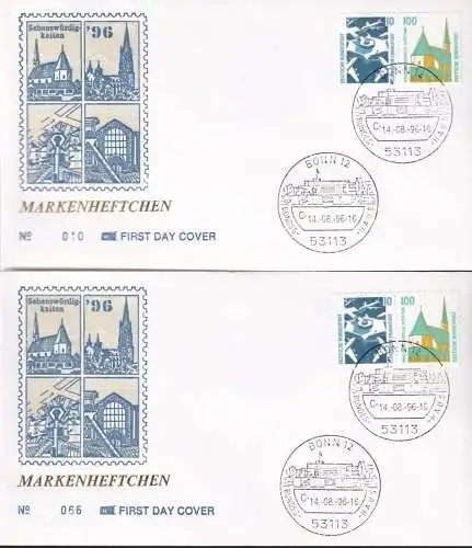 DEUTSCHLAND 1996 Mi-Nr. W111/12 aus MH 34 FDC