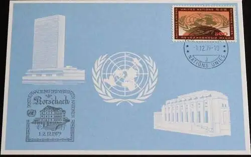 UNO GENF 1979 Mi-Nr. 85 Blaue Karte - blue card mit Erinnerungsstempel ROHRSCHACH