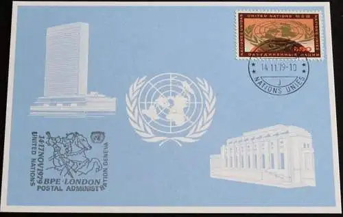 UNO GENF 1979 Mi-Nr. 84 Blaue Karte - blue card mit Erinnerungsstempel BPE LONDON