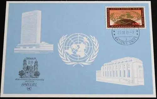 UNO GENF 1979 Mi-Nr. 83 Blaue Karte - blue card mit Erinnerungsstempel BATAVIA 79 PASSAU