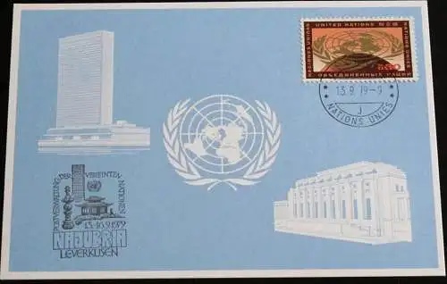 UNO GENF 1979 Mi-Nr. 81 Blaue Karte - blue card mit Erinnerungsstempel NAJUBRIA LEVERKUSEN