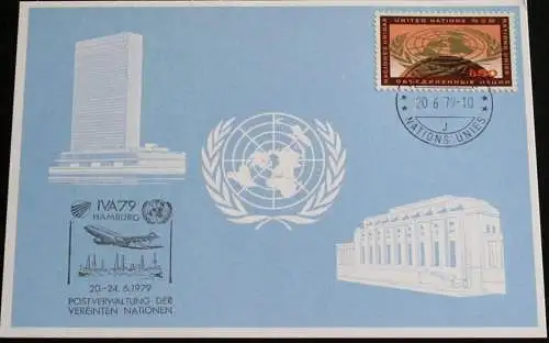 UNO GENF 1979 Mi-Nr. 80 Blaue Karte - blue card mit Erinnerungsstempel IVA79 HAMBURG