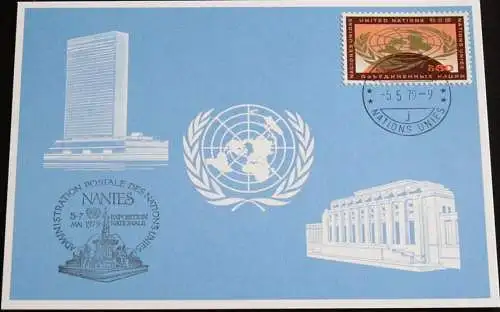 UNO GENF 1979 Mi-Nr. 78 Blaue Karte - blue card mit Erinnerungsstempel NANTES