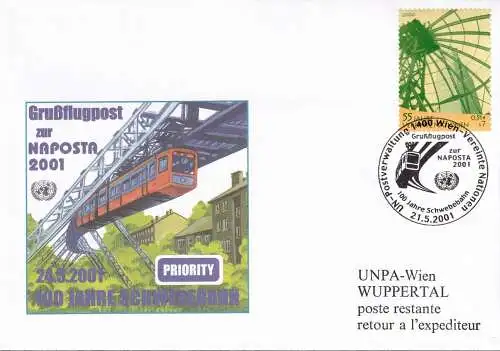 UNO WIEN 2001 Grussflugpost zur Naposta 2001 Brief