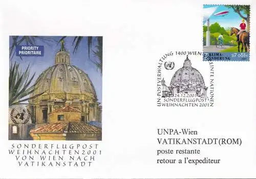 UNO WIEN 2001 Sonderflugpost Weihnachten 2001 Wien - Vatikanstadt Brief