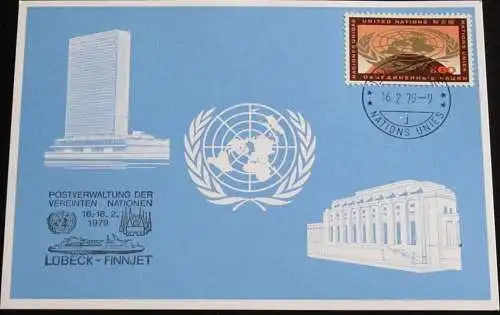 UNO GENF 1979 Mi-Nr. 73 Blaue Karte - blue card mit Erinnerungsstempel LÜBECK - FINNJET