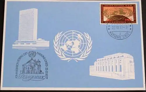 UNO GENF 1977 Mi-Nr. 56 Blaue Karte - blue card mit Erinnerungsstempel PERIGUEUX