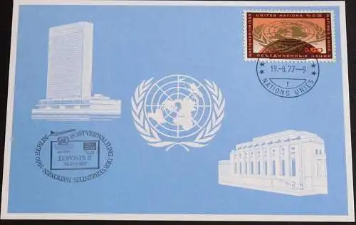 UNO GENF 1977 Mi-Nr. 52 Blaue Karte - blue card mit Erinnerungsstempel BERLIN