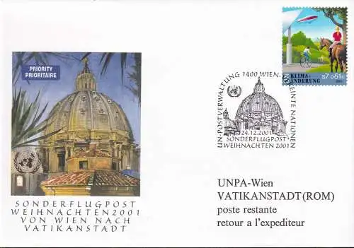 UNO WIEN 2001 Sonderflugpost Weihnachten 2001 Wien - Vatikanstadt Brief