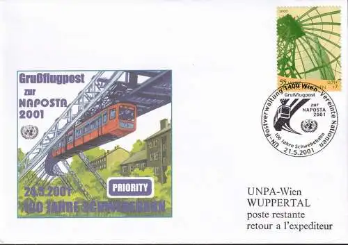 UNO WIEN 2001 Grussflugpost zur Naposta 2001 Brief