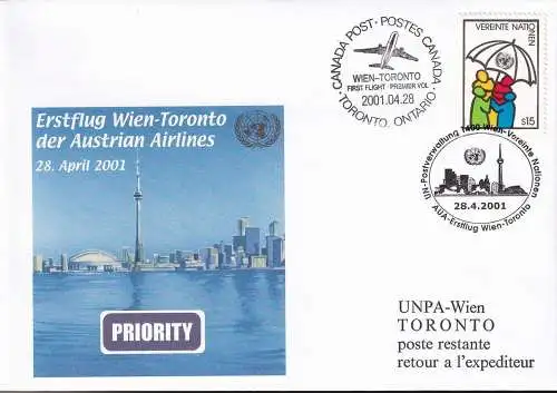 UNO WIEN 2001 Erstflug Wien - Toronto Brief