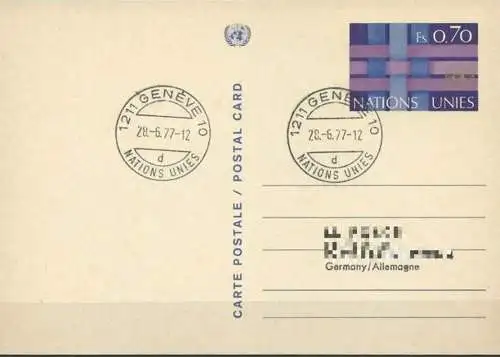 UNO GENF 1977 Mi-Nr. P 4 Postkarte - Ganzsache gestempelt