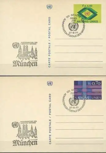 UNO GENF 1977 Mi-Nr. P 3/4 Postkarte - Ganzsache EST + München