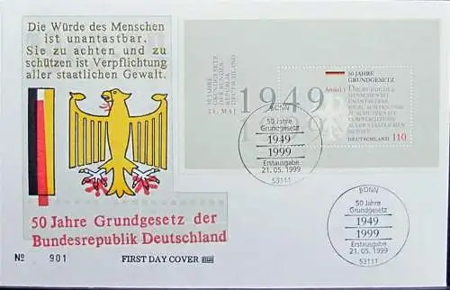 DEUTSCHLAND 1999 Mi-Nr. Block 48 FDC
