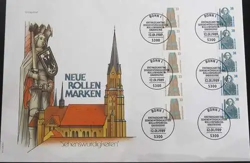 DEUTSCHLAND 1989 Mi-Nr.1399 A und 1400 A Fünferstreifen - FDC