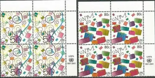 UNO NEW YORK 2001 Mi-Nr. 881/82 Viererblocks ** MNH