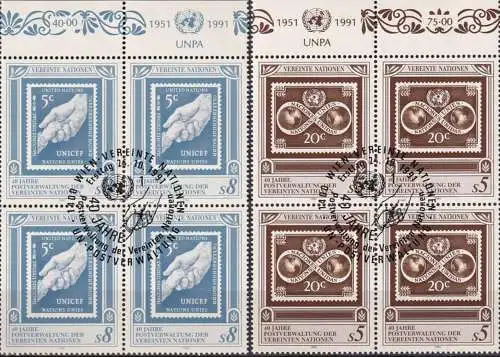 UNO WIEN 1991 Mi-Nr. 121/22 Viererblocks o used - aus Abo