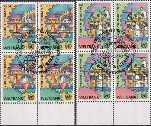 UNO WIEN 1989 Mi-Nr. 89/90 Viererblocks o used - aus Abo